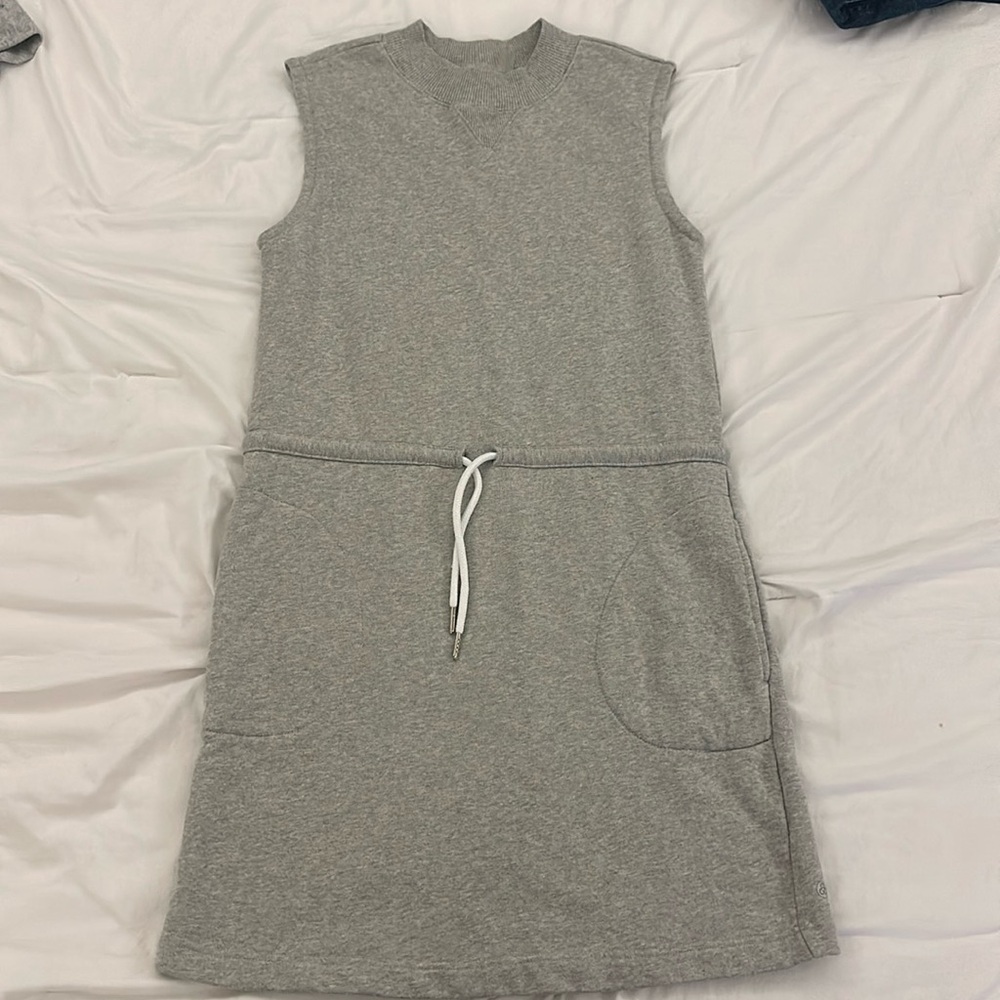 NWOT Zella Women's Gray Sleeveless Sweatshirt Dress Drawstring Waist Size Small